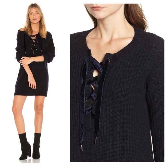 Rails Nicole Cashmere Sweater Dress Cashmere Velvet Lace-Up Chunky Knit Size L - Picture 11 of 16